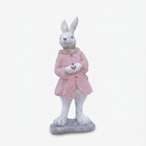 Standing Rabbit Showpiece, Multicolour Resin Bunny Figurine / Cute Rabbit Statue in Pink Coat / Kids Room & Home Tabletop Décor