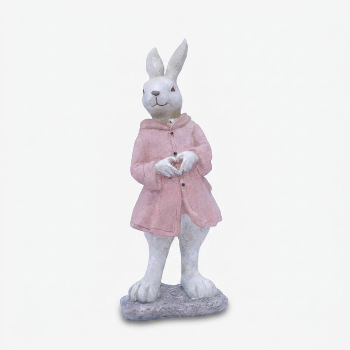 Standing Rabbit Showpiece, Multicolour Resin Bunny Figurine / Cute Rabbit Statue in Pink Coat / Kids Room & Home Tabletop Décor