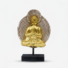 Golden Namaste Buddha Showpiece, Resin Buddha Figurine with Halo / Spiritual Tabletop Statue / Home Temple & Office Décor