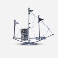 Metal Ship Pen Stand Showpiece, Silver Decorative Sailboat Desk Organizer / Tabletop Office Décor / Pen Holder for Home & Office