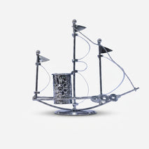 Metal Ship Pen Stand Showpiece, Silver Decorative Sailboat Desk Organizer / Tabletop Office Décor / Pen Holder for Home & Office