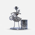 Metal Musician Pen Stand Showpiece, Silver Guitar Player Desk Organizer / Decorative Tabletop Pen Holder / Office & Study Table Décor