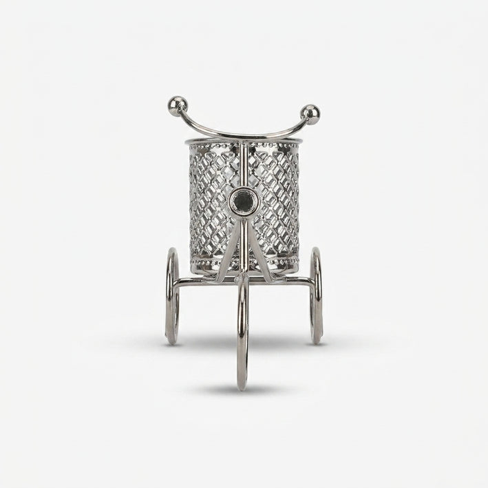 Metal Tricycle Pen Stand, Silver Decorative Cycle Desk Organizer / Mini Bicycle Pen Holder / Tabletop Office & Study Décor