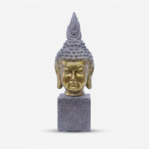 Golden Buddha Head Showpiece, Multicolour Resin Buddha Face Statue / Spiritual Tabletop Figurine / Home Temple & Meditation Décor