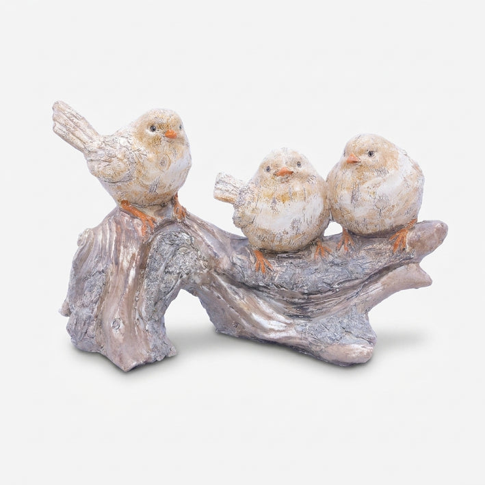 Three Birds on Branch Showpiece, Multicolour Resin Bird Figurine / Decorative Bird Family Statue / Tabletop Home & Living Room Décor
