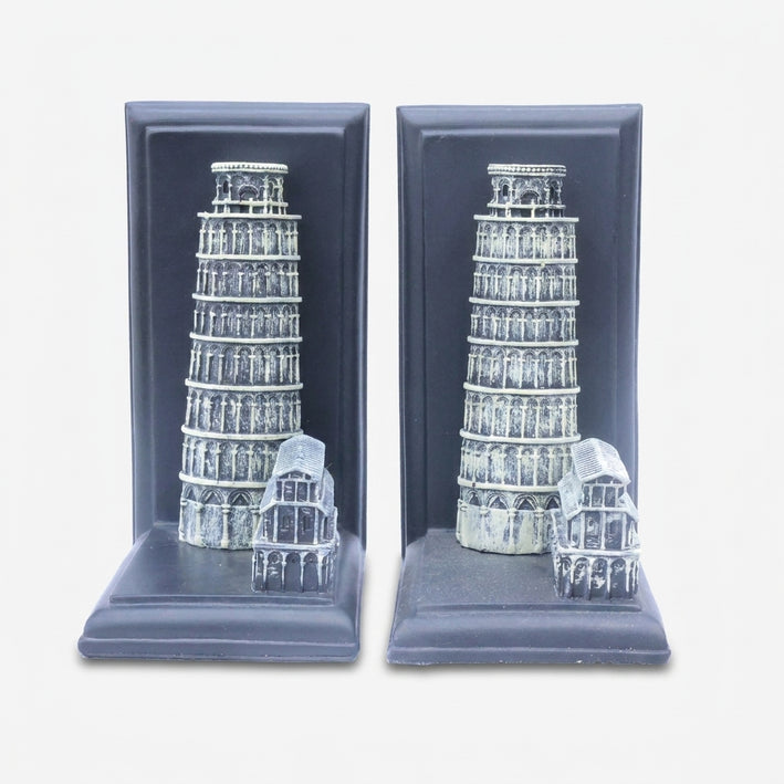 Leaning Tower Bookend Showpiece Set, Multicolour Resin Book Holder / Pisa Tower Decorative Bookend / Home Library & Study Room Décor