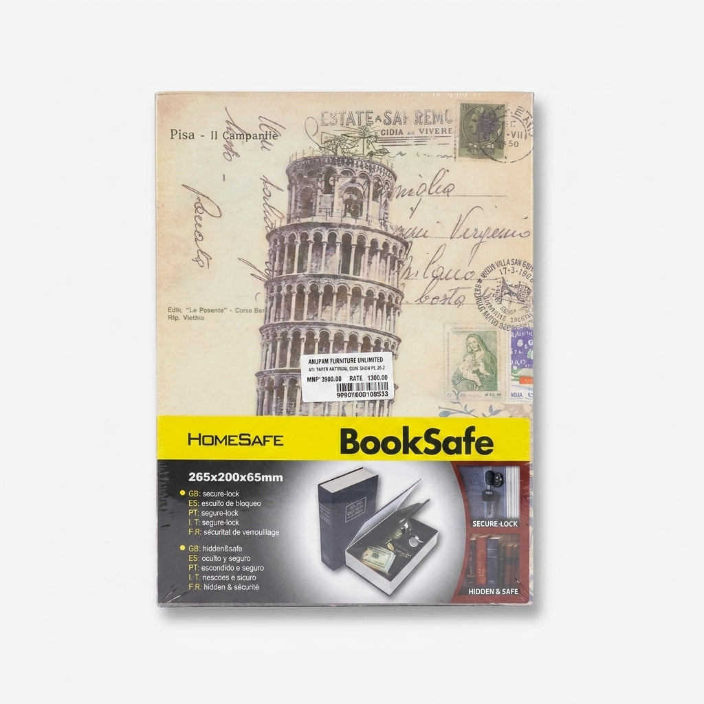 HomeSafe BookSafe with Pisa Postcard Design, Hidden Storage Book Safe with Secure Lock for Home, Office & Gifting