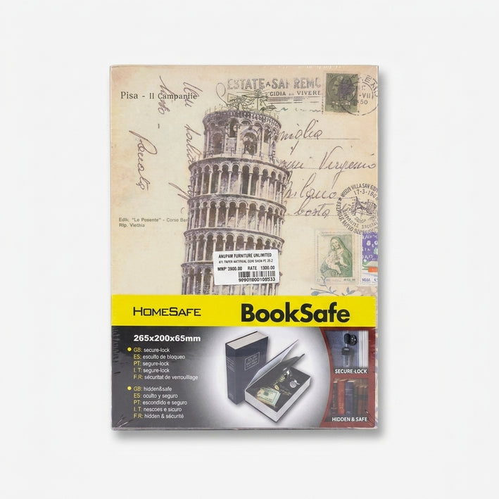 HomeSafe BookSafe with Pisa Postcard Design, Hidden Storage Book Safe with Secure Lock for Home, Office & Gifting