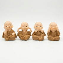 Cute Baby Monk Showpiece Set, Cream Resin Decorative Monk Figurines / Spiritual Tabletop Statue Set for Home Décor, Office Décor & Gifting
