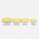 Clear Glass Storage Container Set with Yellow Lids, Crystalline Glass Food Storage Bowl Set / Kitchen Container Set for Home Use