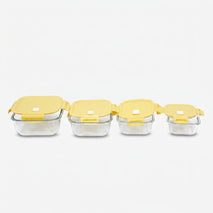 Clear Glass Storage Container Set with Yellow Lids, Crystalline Glass Food Storage Bowl Set / Kitchen Container Set for Home Use