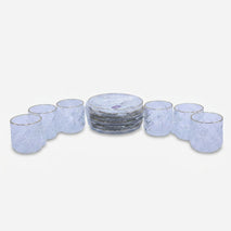 Clear Glass Cup & Saucer Set with Golden Rim, Crystalline Glass Tea Cup Plate Set / Coffee Serving Set for Home & Gifting