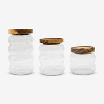 Clear Glass Storage Jar Set with Wooden Lids, Glassware Kitchen Pantry Jar Set / Transparent Food Storage Containers for Home Use