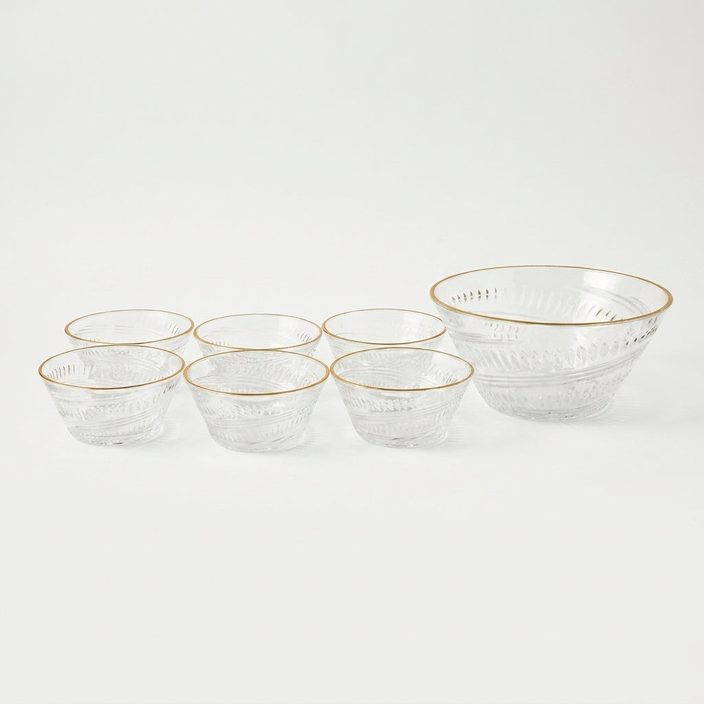 Clear Glass Bowl Set, Glassware Serving Bowl Set / Dessert Bowl Set / Dining Table Bowl Set for Home & Gifting