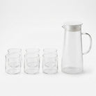 Clear Glass Water Container with 6 Cup Set, Glassware Beverage Serving Set / Water Jug Set for Home, Dining Table & Gifting