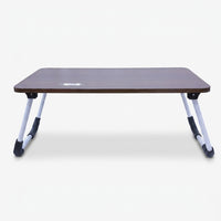 Brown Foldable Study Bed Table with Wood Top & Iron Legs, Portable Laptop Table / Kids Study Table / Activity Table for Home Use