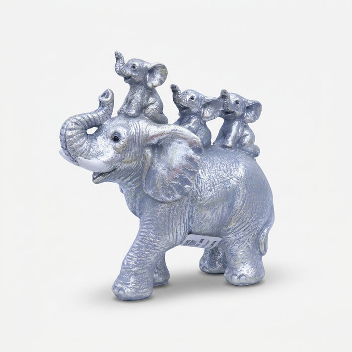 Silver & Golden Elephant Showpiece, Resin Elephant Mother Baby Figurine / Decorative Elephant Statue for Home Décor