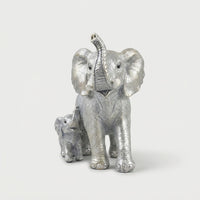 Silver Elephant Family Showpiece, Resin Elephant with Baby Figurines / Decorative Animal Statue for Home Décor & Gifting