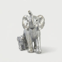 Silver Elephant Family Showpiece, Resin Elephant with Baby Figurines / Decorative Animal Statue for Home Décor & Gifting