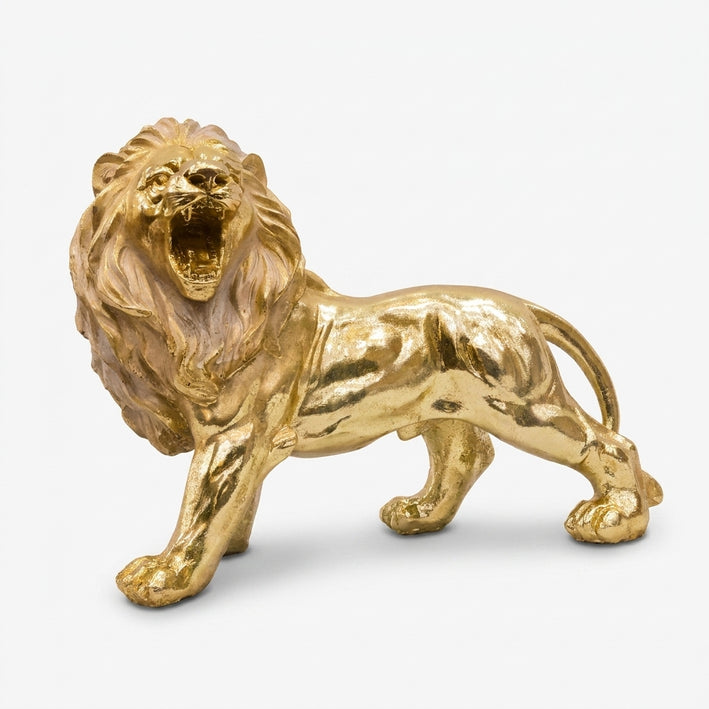Golden Lion Showpiece, Resin Roaring Lion Figurine / Premium Animal Statue for Home & Office Décor