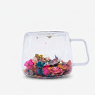 Clear Glass Mug with Dried Flower Design, Crystalline Glass Decorative Cup / Floral Tea Coffee Mug for Home, Office & Gifting