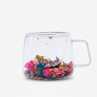 Clear Glass Mug with Dried Flower Design, Crystalline Glass Decorative Cup / Floral Tea Coffee Mug for Home, Office & Gifting