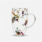 Tall Clear Glass Mug with Dried Flower Design, Crystalline Glass Decorative Tea Coffee Cup for Home, Office & Gifting