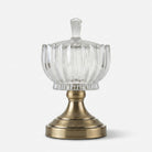 Golden Clear Glass Decorative Serving Bowl with Pedestal Base, Luxury Dry Fruit Bowl / Candy Bowl / Tabletop Centerpiece for Home Décor