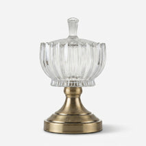 Golden Clear Glass Decorative Serving Bowl with Pedestal Base, Luxury Dry Fruit Bowl / Candy Bowl / Tabletop Centerpiece for Home Décor