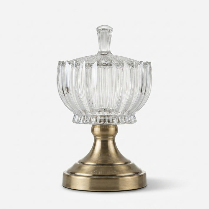 Golden Clear Glass Decorative Serving Bowl with Pedestal Base, Luxury Dry Fruit Bowl / Candy Bowl / Tabletop Centerpiece for Home Décor