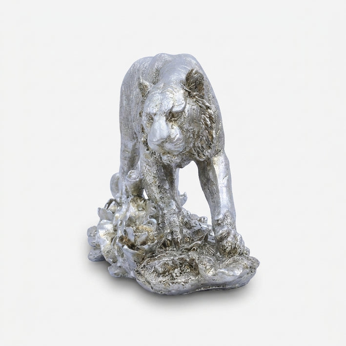 Silver Lioness Showpiece, Resin Wild Animal Figurine / Decorative Tabletop Statue for Home Décor, Office Décor & Gifting