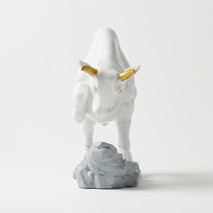 White Bull Showpiece with Golden Horns, Policeramic Decorative Bull Figurine / Tabletop Statue for Home & Office Décor