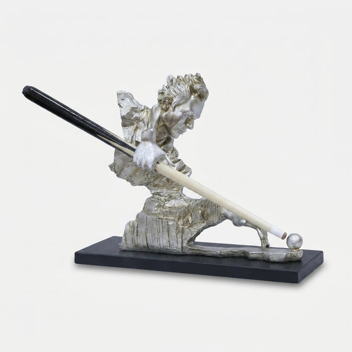 Silver Snooker Player Showpiece with Cue Stick, Resin Sports Figurine / Tabletop Statue / Decorative Showpiece for Home & Office Décor