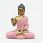 Lord Buddha Showpiece in Pink Robe, Multicolour Resin Buddha Statue / Spiritual Tabletop Figurine for Home Décor, Meditation Room & Gifting