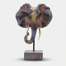 Elephant Face Showpiece with Stand, Multicolour Resin Decorative Elephant Head Figurine / Tabletop Statue for Home Décor, Office Décor & Gifting