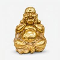 Premium Golden Laughing Buddha Statue - Joyful Seated Hotei Resin Idol for Feng Shui & Home Decor