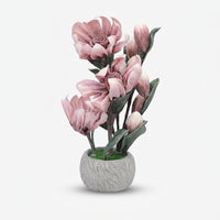 Premium Artificial Dusty Pink Magnolia & Protea Floral Arrangement - Realistic Faux Potted Plant in Textured Stone Bowl