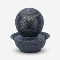 Premium Modern Sphere Indoor Tabletop Water Fountain - Black Speckled Ribbed Ball Fountain for Home & Office Decor