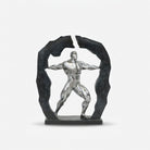 Silver Bodybuilder Showpiece with Black Rock Frame, Resin Fitness Figurine / Motivational Tabletop Statue / Home & Office Décor