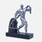 Silver Bodybuilder Showpiece with Chain & Rock Base, Resin Fitness Figurine / Motivational Tabletop Statue / Home & Office Décor