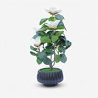 Artificial White Flower Pot with Green Leaves, Multicolour Plastic Decorative Flower Plant for Home Décor, Table Décor & Gifting