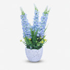 Premium Artificial Blue Delphinium & Lavender Floral Arrangement - Faux Potted Plant in Textured Stone Pot