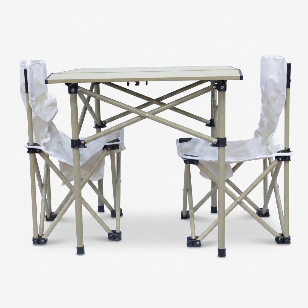 Foldable Table Chair 3-Piece Set for Kids with 2 Chairs & Table, Cream Portable Study Table / Activity Table / Outdoor Camping Furniture Set