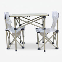 Foldable Table Chair 3-Piece Set for Kids with 2 Chairs & Table, Cream Portable Study Table / Activity Table / Outdoor Camping Furniture Set
