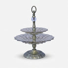 2 Tier Clear Glass Decorative Serving Stand with Antique Gold Metal Base & Handle, Luxury Fruit Tray / Dry Fruit Stand / Dessert Server for Dining Table & Home Décor