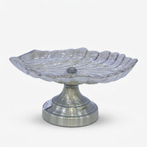 One-Tier Clear Glass Decorative Serving Stand with Antique Gold Metal Pedestal Base, Luxury Fruit Tray / Dry Fruit Stand / Dessert Server for Dining Table & Home Décor