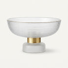 Premium Elegant Ribbed Glass Pedestal Bowl with Gold Rim & Frosted Base