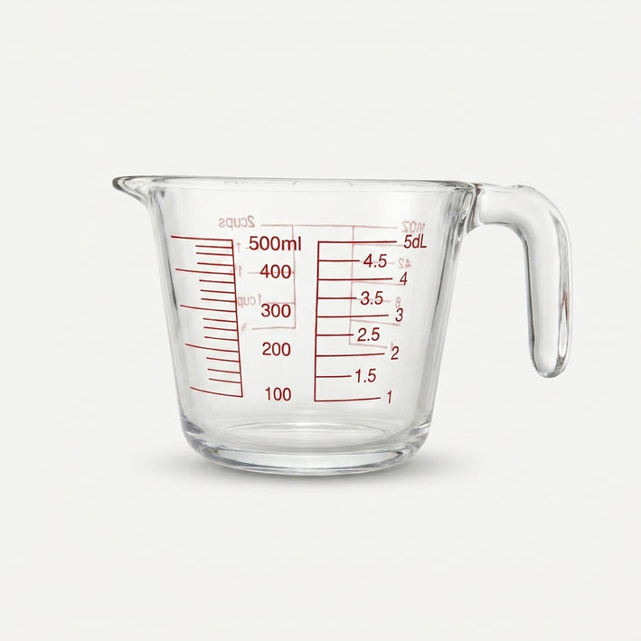 Transparent Glass Measuring Cup, 500 ml Kitchen Measuring Jug with Handle for Cooking & Baking
