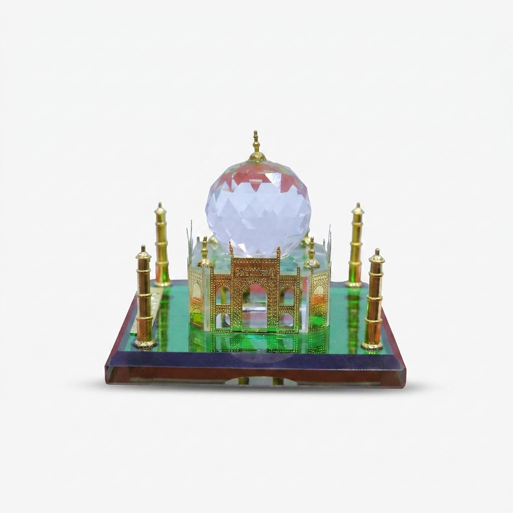 Mini Crystal Glass Taj Mahal Showpiece, Multicolour Decorative Monument for Home Décor, Table Décor & Gifting