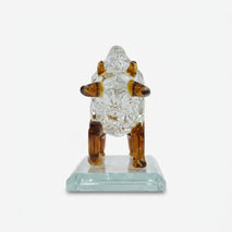 Glass Bull Showpiece with Base, Transparent & Brown Decorative Animal Figurine for Home Décor, Office Décor & Gifting